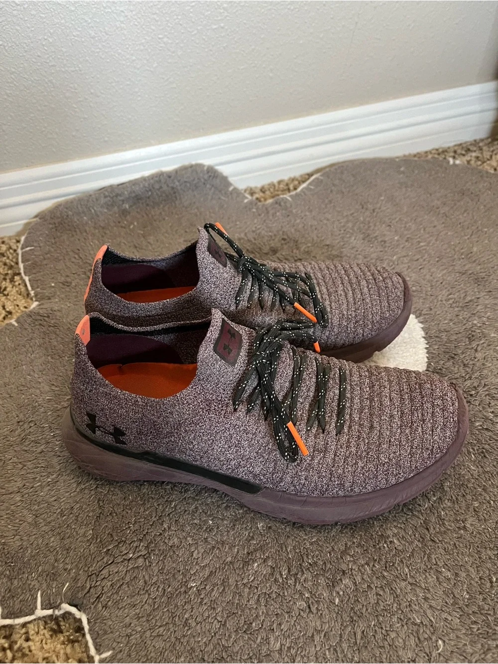 Under Armour Women’s Knit Athletic Shoes in Plum with Orange Accents